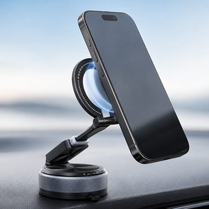 Foldable Car Mount, 360 degree Rotating Phone Holder, Detachable Ring- Compact Storage, Adjustable Viewing Angle, Stable Placement, Detachable Ring Grip, Easy Daily use