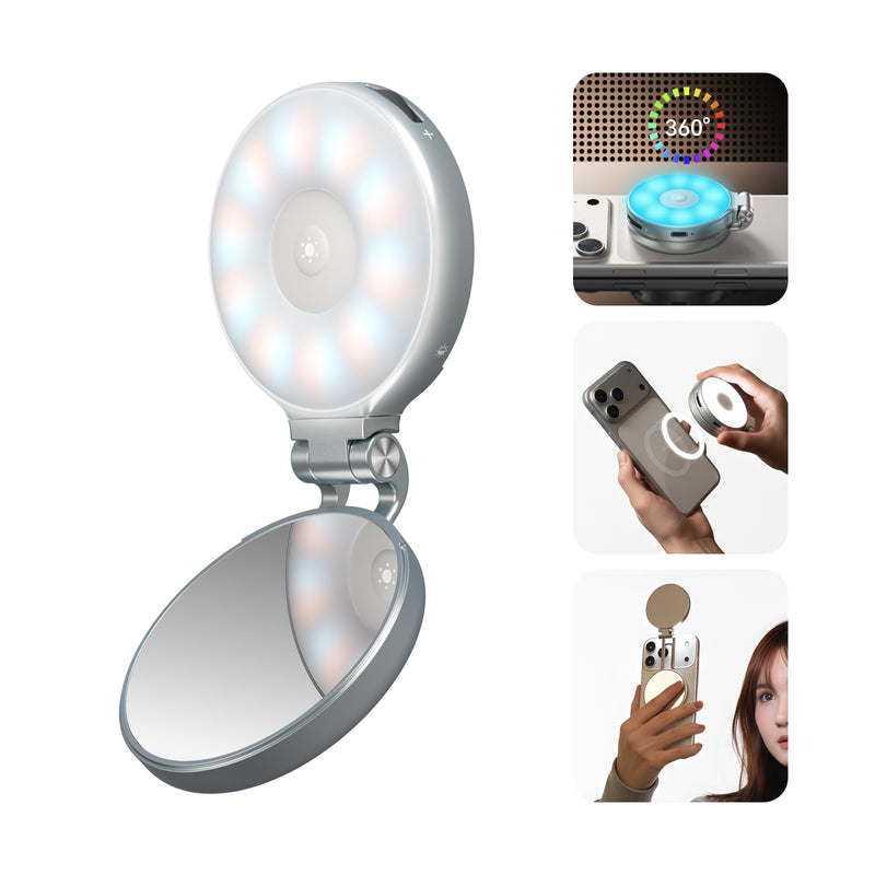TELESIN Magnetic Selfie Light, 360 degree LED Ring Fill Light with Mirror for Selfie/Photography/Video calls