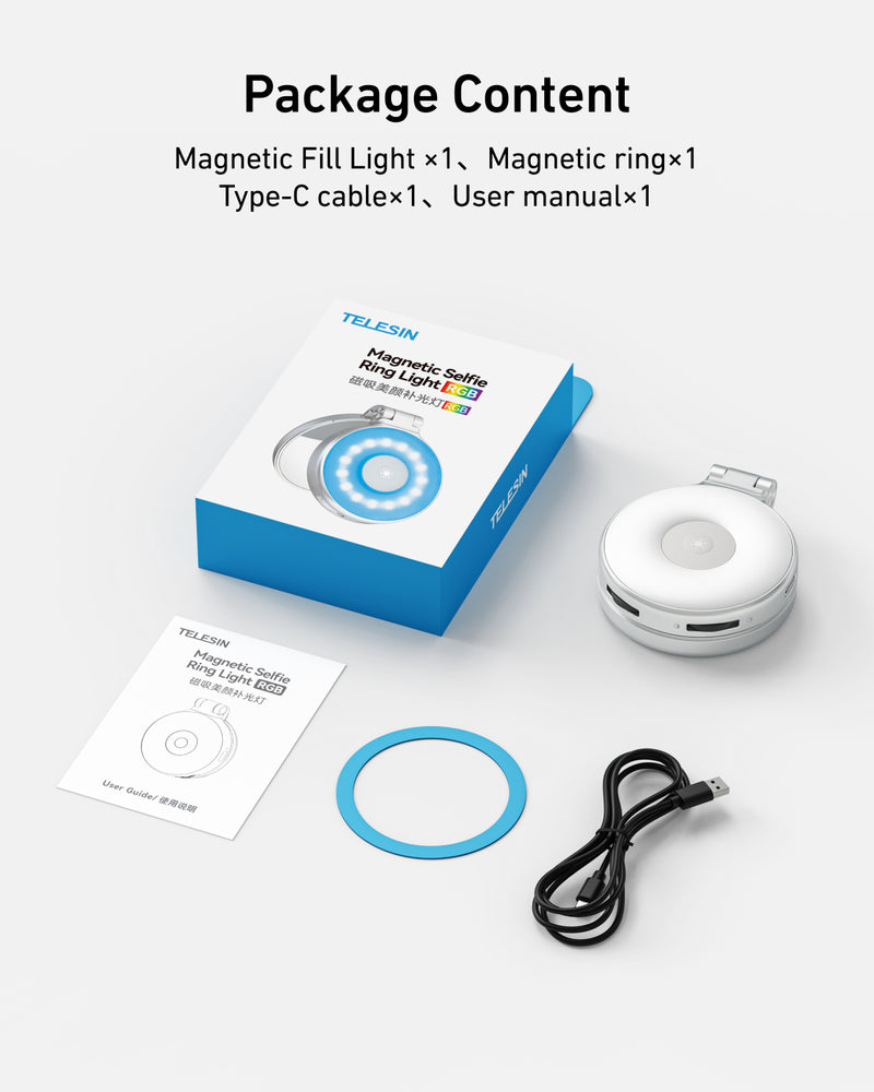 TELESIN Magnetic Selfie Light, 360 degree LED Ring Fill Light with Mirror for Selfie/Photography/Video calls