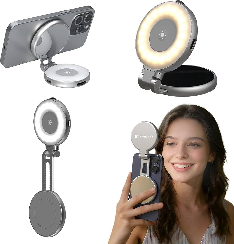 TELESIN Magnetic Selfie Light, 360 degree LED Ring Fill Light with Mirror for Selfie/Photography/Video calls