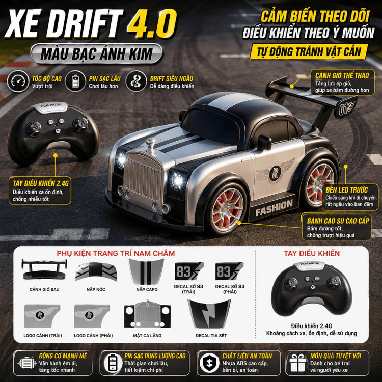 Multifunctional Mini Drift Remote Control Car, RC Drift Car for Kids with Sensor Follow, 360° Drift, LED Lights & Rechargeable Battery, Magnetic Modular Design, Toy Gift for Boys Girls