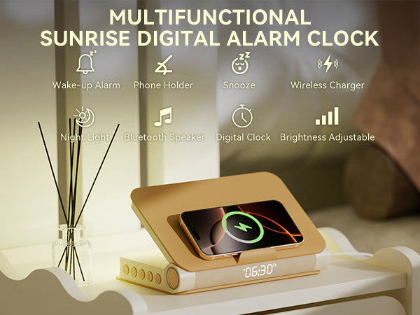Wireless Charging Book lamp Speaker- Wake-Up Light & Wireless Charging- Apricot Yellow