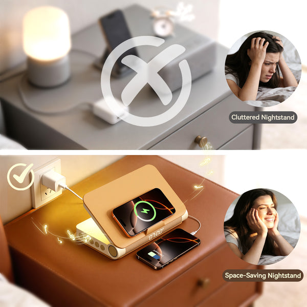 Wireless Charging Book lamp Speaker- Wake-Up Light & Wireless Charging- Apricot Yellow