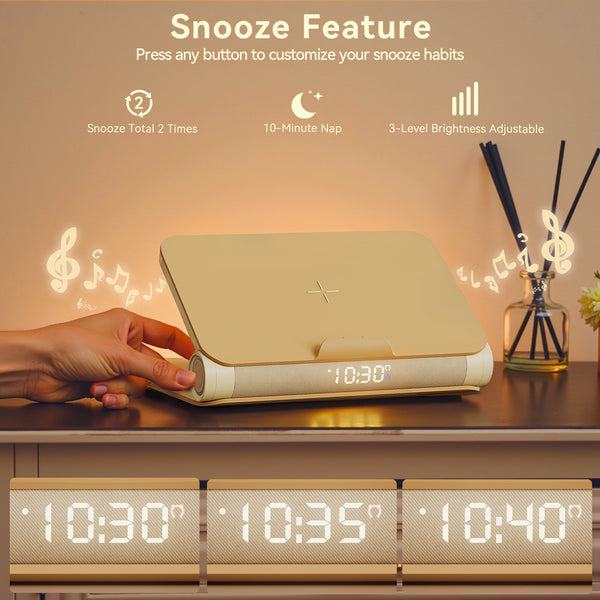 Wireless Charging Book lamp Speaker- Wake-Up Light & Wireless Charging- Apricot Yellow