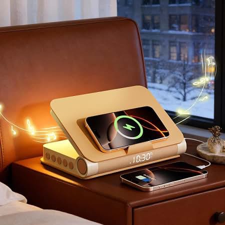 Wireless Charging Book lamp Speaker- Wake-Up Light & Wireless Charging- Apricot Yellow