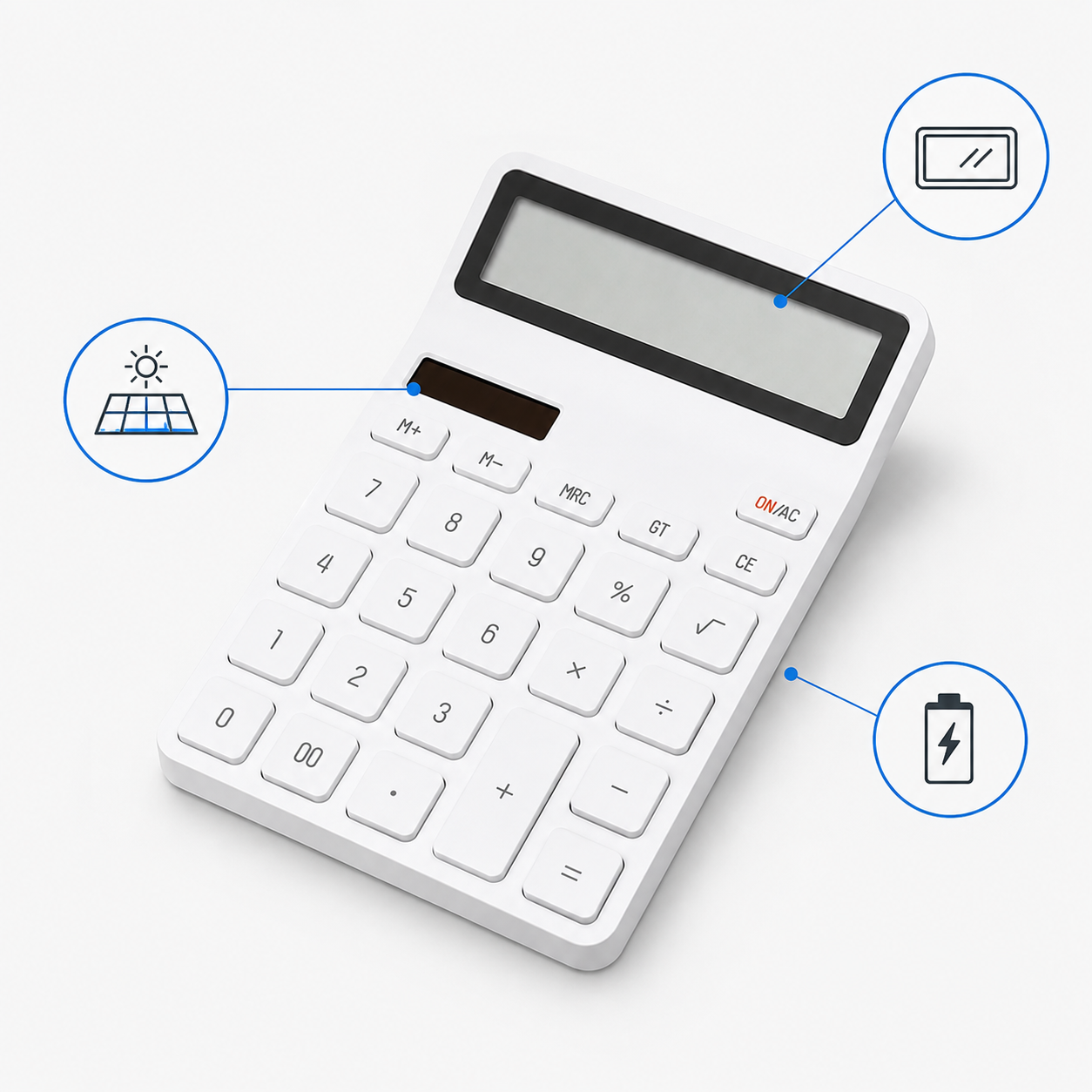 KACO 12-Digit Photoelectric Calculator – Dual Power Solar & Battery Calculator with Large LCD Display | Office, School & Home Calculator