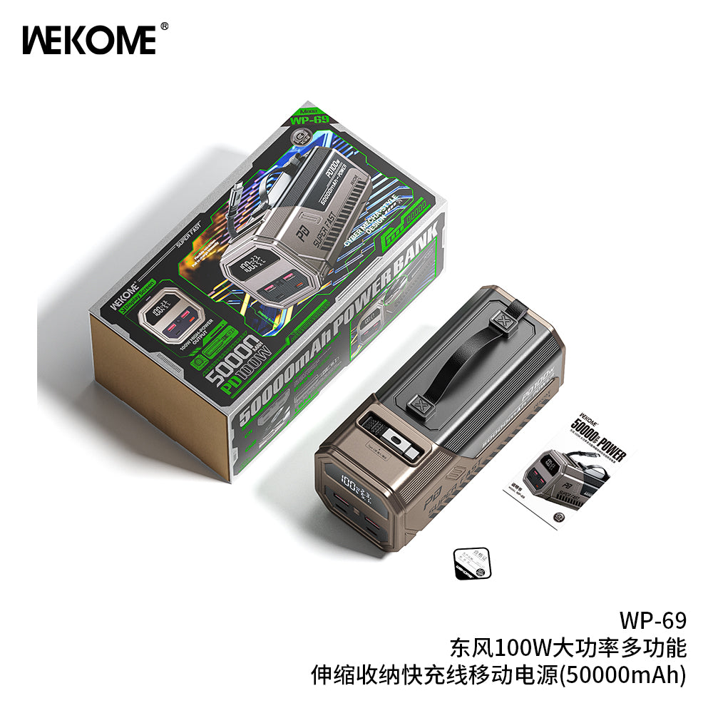 WEKOME 100W High Power Power Bank 50000mAh with Retractable Charging Cable | Multifunctional Power Bank