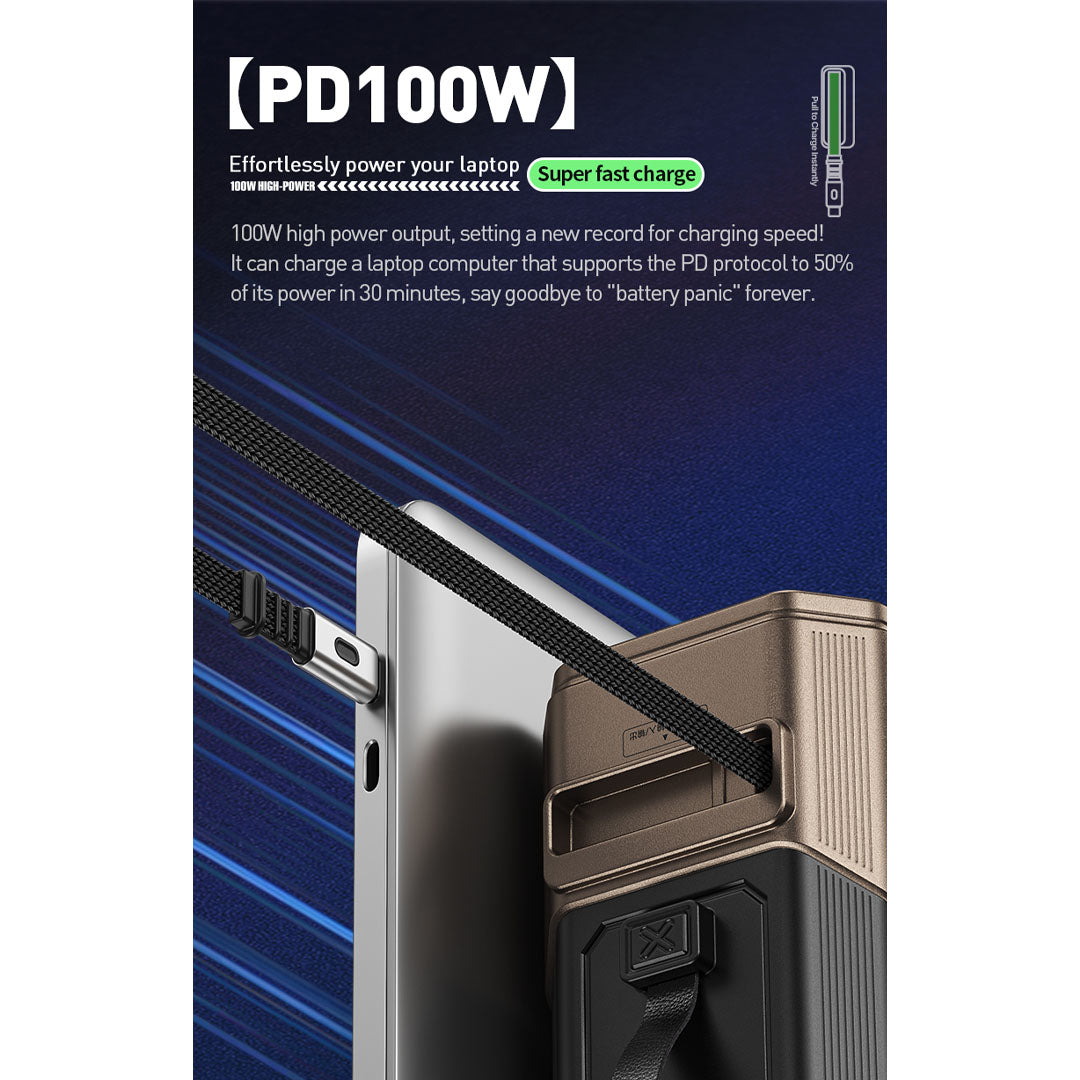 WEKOME 100W High Power Power Bank 50000mAh with Retractable Charging Cable | Multifunctional Power Bank