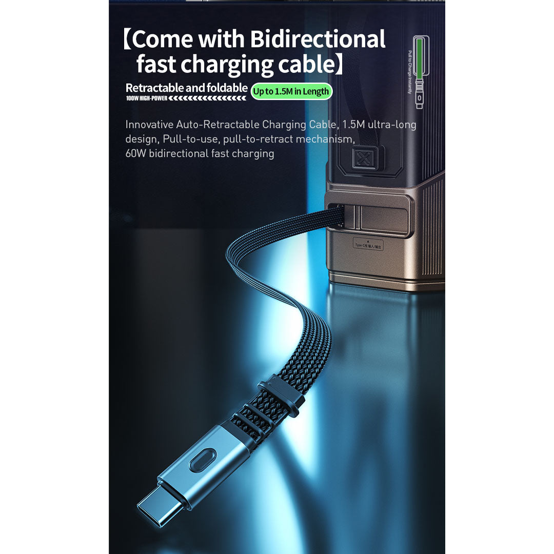 WEKOME 100W High Power Power Bank 50000mAh with Retractable Charging Cable | Multifunctional Power Bank