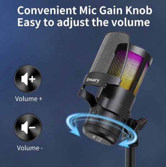 Jmary Condenser Mic | Noise Cancellation | RGB lighting |Gain Knob